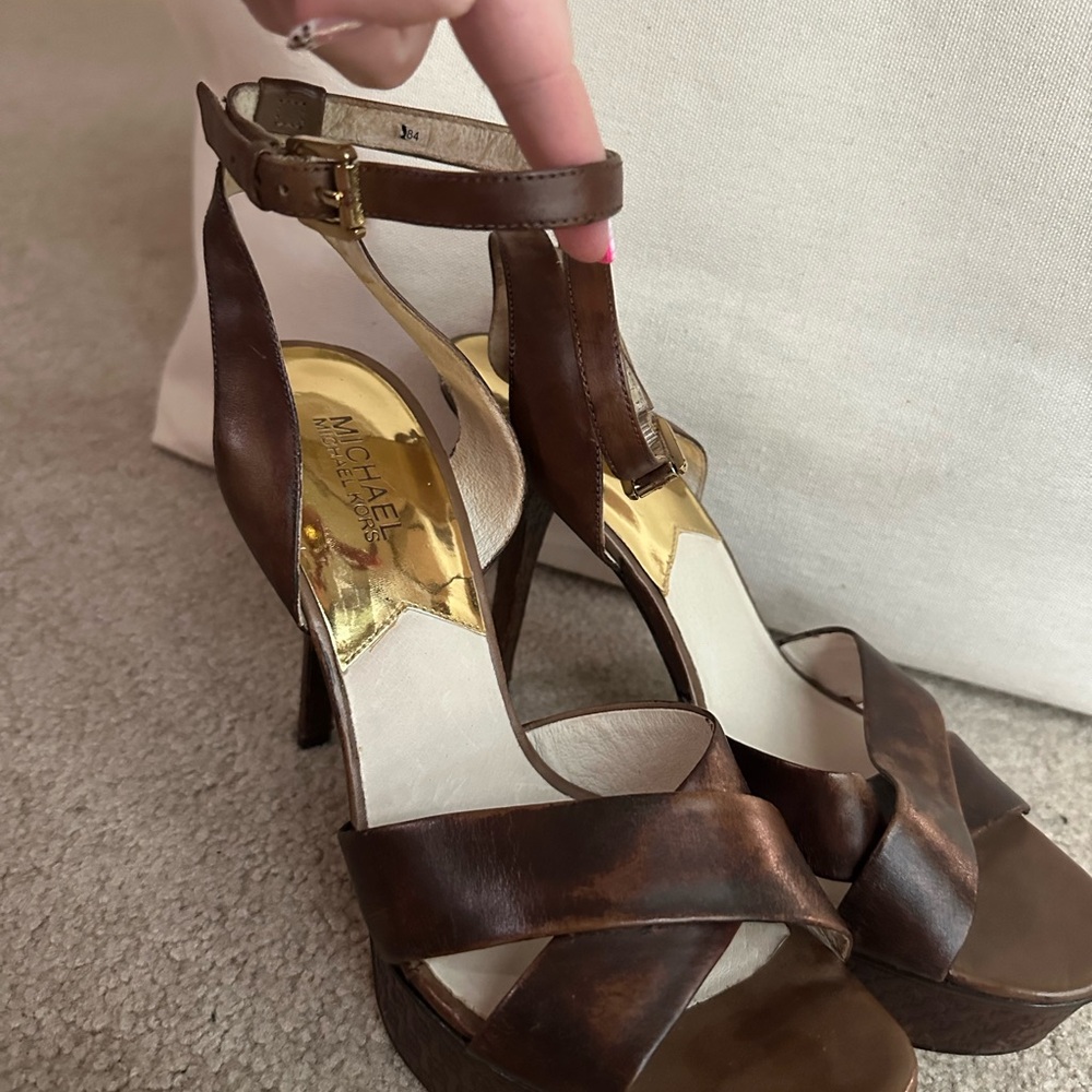Michael Kors Brown Heels with Peep-Toe Design